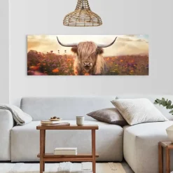 Reinders Schilderij Lente schotse hooglander - 52 x 156cm - Bruin