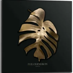 Reinders Schilderij Monstera Blad - 50 x 50cm - Goudkleurig Clearance