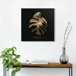 Reinders Schilderij Monstera Blad - 50 x 50cm - Goudkleurig Clearance