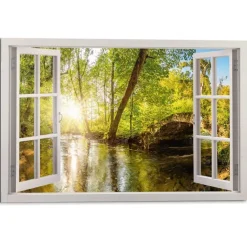 Reinders Schilderij Zonnestralen in het bos - 60 x 90cm - Groen Sale