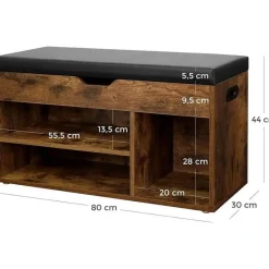 Songmics Schoenbank -Schoenenrek - Opbergruimte onder de zitting - 80 x 30 x 44 cm