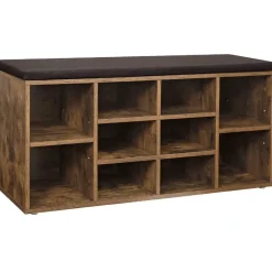 ACAZA Schoenenbank - met kussen - 10 vakken - 104x48x30 cm - vintage bruin New