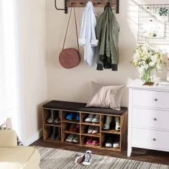 ACAZA Schoenenbank - met kussen - 10 vakken - 104x48x30 cm - vintage bruin New
