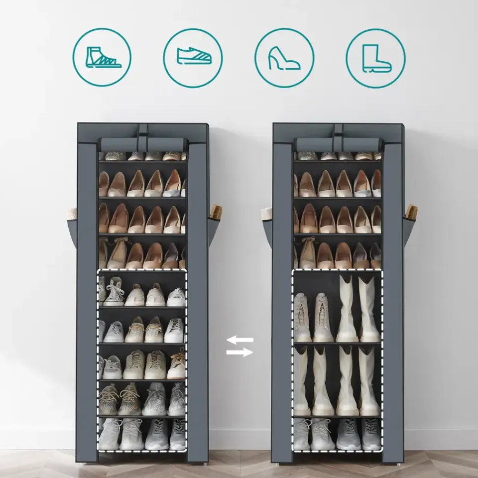 ACAZA Schoenenkast - 10 Niveaus - tot 27 Paar Schoenen - 58x160cm - Grijs Sale