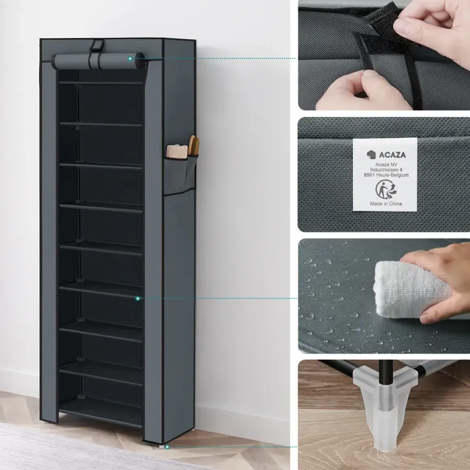ACAZA Schoenenkast - 10 Niveaus - tot 27 Paar Schoenen - 58x160cm - Grijs Sale