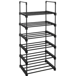 Merkloos Schoenenrek - 6 Vakken - Schoenenopberger - 30 x 45 x 106 cm - Metaal - Zwart New