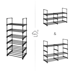 Merkloos Schoenenrek - 6 Vakken - Schoenenopberger - 30 x 45 x 106 cm - Metaal - Zwart New