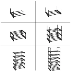 Merkloos Schoenenrek - 6 Vakken - Schoenenopberger - 30 x 45 x 106 cm - Metaal - Zwart New