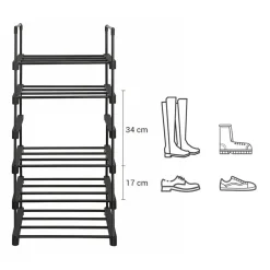 Merkloos Schoenenrek - 6 Vakken - Schoenenopberger - 30 x 45 x 106 cm - Metaal - Zwart New
