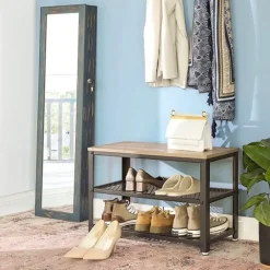 Dok Home Schoenenrek met 2 legplanken - Schoenenbank - Industrieel design - Grijs-Zwart