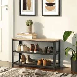 Merkloos Schoenenrek met Industriële Look - Zwart Frame - 73x30x45cm Outlet