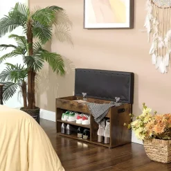 Merkloos Schoenenrek met zitbank - schoenenkast - schoenenbank met kussen - bruin