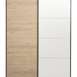 Leen Bakker Schuifdeurkast Bergamo - eikenkleur/spiegel - 221x178,5x66,6 cm