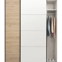 Leen Bakker Schuifdeurkast Bergamo - eikenkleur/spiegel - 221x178,5x66,6 cm