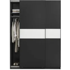 Leen Bakker Schuifdeurkast Genua - antraciet/wit - 204x150x60 cm Clearance