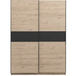 Leen Bakker Schuifdeurkast Genua - eikenkleur/antraciet - 204x150x60 cm Discount