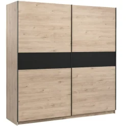 Leen Bakker Schuifdeurkast Genua - eikenkleur/antraciet - 204x200x60 cm Best