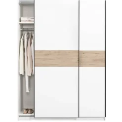 Leen Bakker Schuifdeurkast Genua - wit/eikenkleur - 204x150x60 cm Outlet