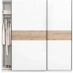 Leen Bakker Schuifdeurkast Genua - wit/eikenkleur - 204x200x60 cm New