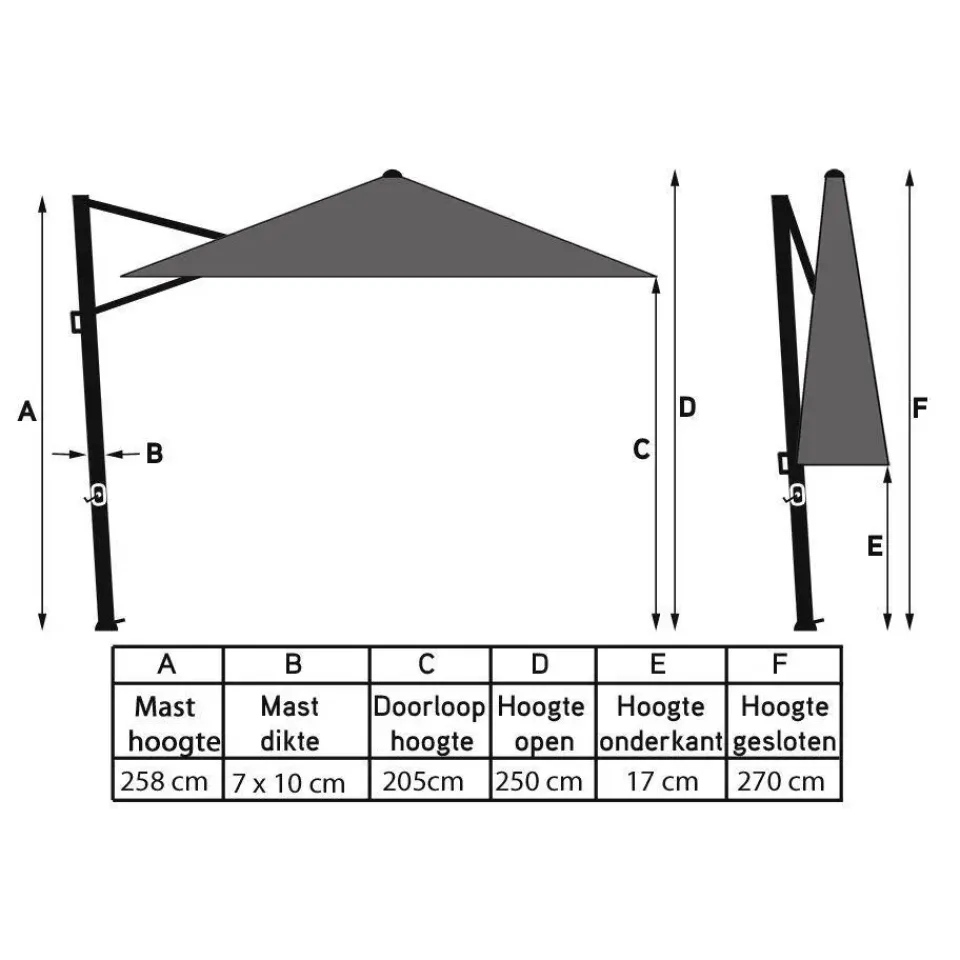 4-Seasons Outdoor 4-Seasons Hacienda zweefparasol 300 x 400 cm. - Woodlook/Sand Hot