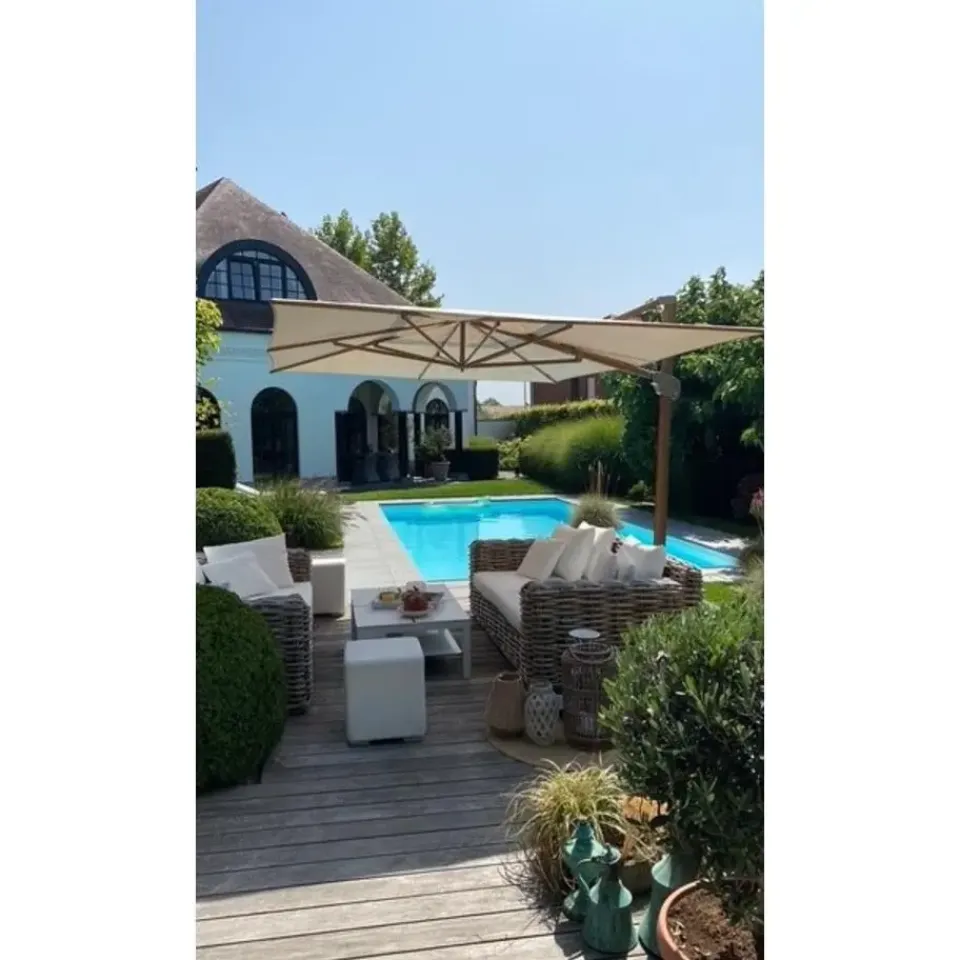 4-Seasons Outdoor 4-Seasons Hacienda zweefparasol 300 x 400 cm. - Woodlook/Sand Hot