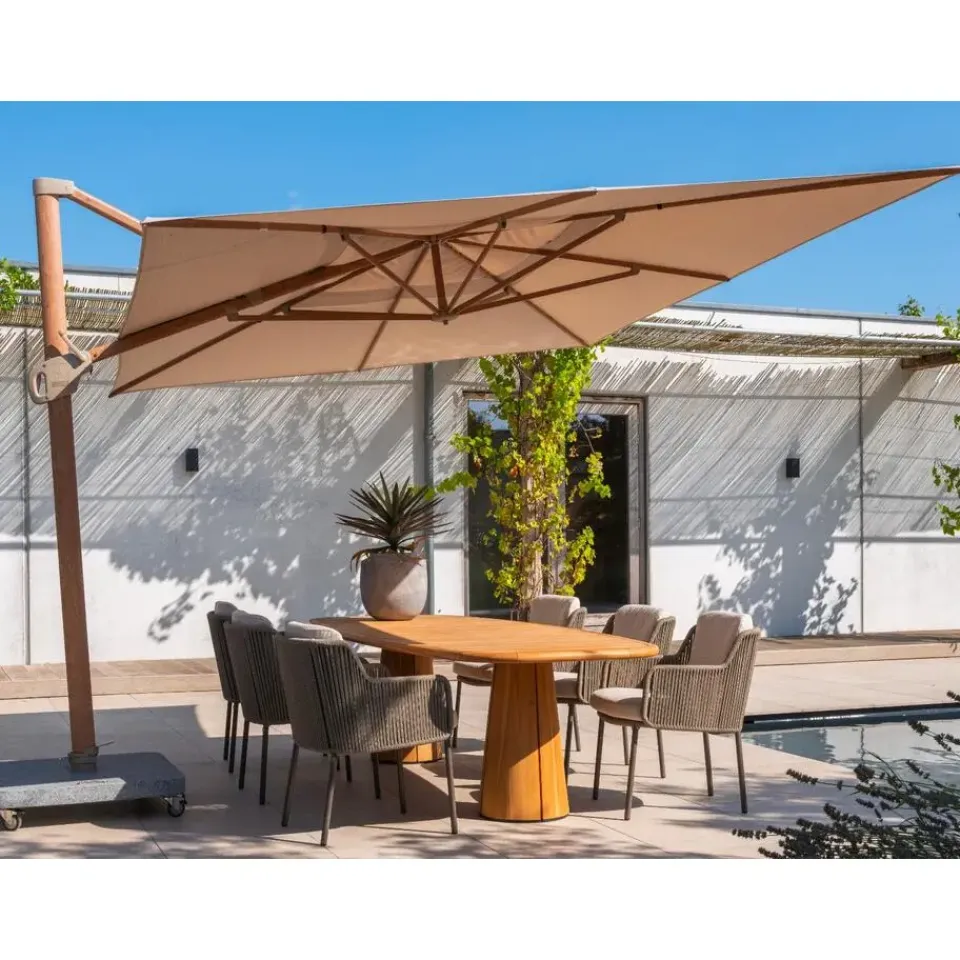 4-Seasons Outdoor 4-Seasons Hacienda zweefparasol 300 x 400 cm. - Woodlook/Sand Hot