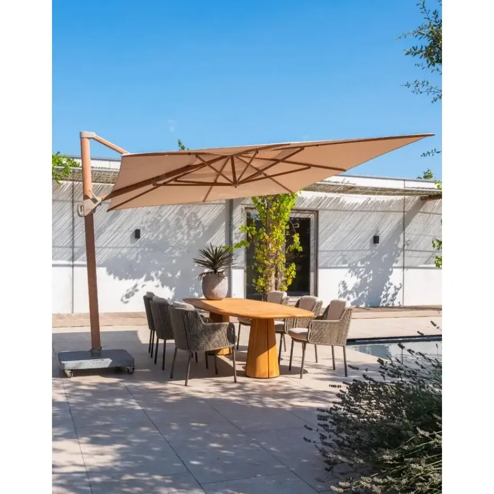 4-Seasons Outdoor 4-Seasons Hacienda zweefparasol 300 x 400 cm. - Woodlook/Sand Hot