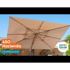 4-Seasons Outdoor 4-Seasons zweefparasol Hacienda 300 x 400 - Woodlook/Sand met voet en hoes Sale
