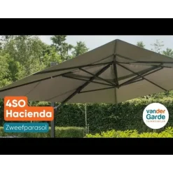4-Seasons Outdoor 4-Seasons zweefparasol Hacienda 300 x 400 - Woodlook/Sand met voet en hoes Sale