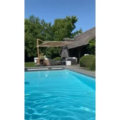 4-Seasons Outdoor 4-Seasons zweefparasol Hacienda 300 x 400 - Woodlook/Sand met voet en hoes Sale