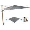 4-Seasons Outdoor 4-Seasons zweefparasol Siesta Premium 3x3 m. - woodlook/charcoal + voet en hoes