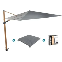 4-Seasons Outdoor 4-Seasons zweefparasol Siesta Premium 3x3 m. - woodlook/charcoal + voet en hoes