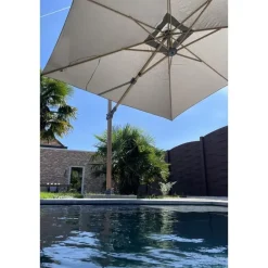 4-Seasons Outdoor 4-Seasons zweefparasol Siesta Premium 3x3 m. - woodlook/charcoal + voet en hoes