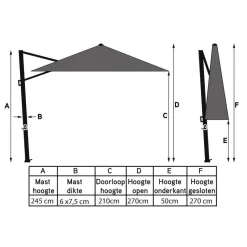 4-Seasons Outdoor 4-Seasons zweefparasol Siesta Premium 3x3 m. - woodlook/charcoal + voet en hoes