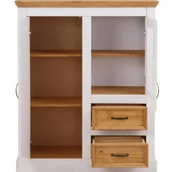 Loft24 Selma - Kast met 2 deuren en 2 laden in wit gebeitst dennenhout