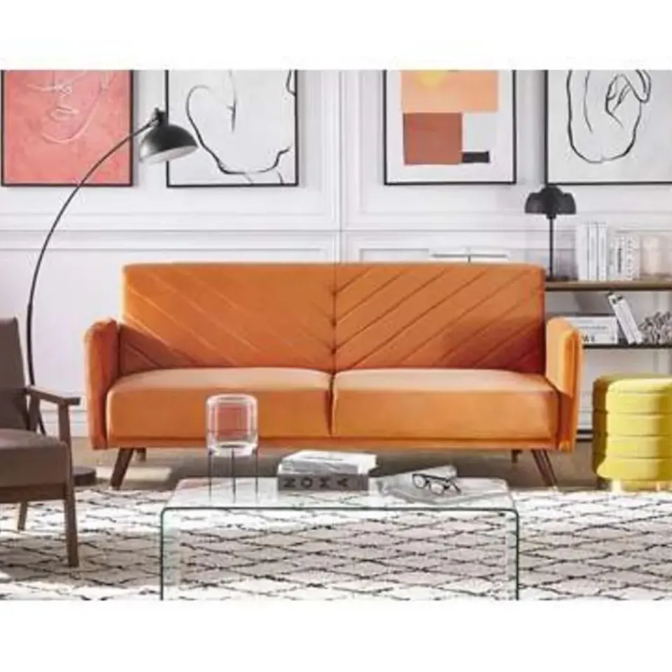 Beliani SENJA - Slaapbank 3-zits - Oranje - Fluweel Discount