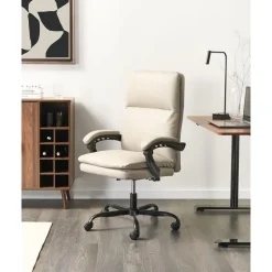 Leen Bakker SERENE - Bureaustoel - Lichtbeige - Kunstleer