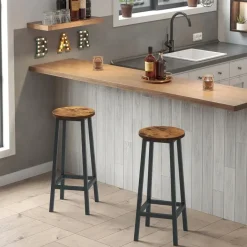 Merkloos Set van 2 Barkrukken - met stabiel stalen frame, hoogte 75 cm -Bruin-zwart Hot