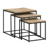 Leen Bakker Set van 3 bijzettafels Kyan - zwart/naturel - 48x50x50 cm