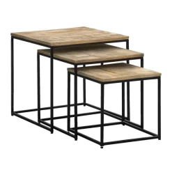 Leen Bakker Set van 3 bijzettafels Kyan - zwart/naturel - 48x50x50 cm