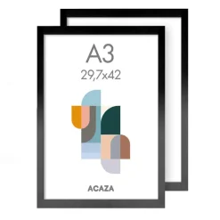 Merkloos Set van 2 Fotokaders - A3 formaat - Foto Lijsten in MDF Hout - Zwart Best