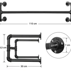 Songmics Set van 2 kledingstangen - Kledingrek - Kledingstang 110 x 30 x 29,3 CM Clearance