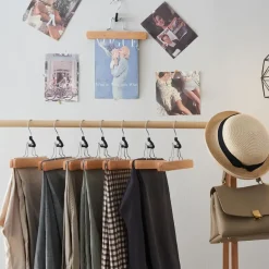 Merkloos Set van 12 Massief Houten Broek hangers - met vilt Anti-Slip New