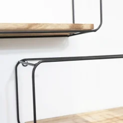 IVOL Set van 4 rechthoekige metalen wandrekjes met houten plankje - Zwart Best