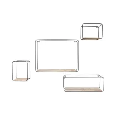 IVOL Set van 4 rechthoekige metalen wandrekjes met houten plankje - Zwart Best