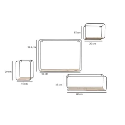 IVOL Set van 4 rechthoekige metalen wandrekjes met houten plankje - Zwart Best
