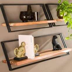 Leen Bakker Set van 3 wandplanken Siebe-acacia/gepoedercoat metaal Clearance