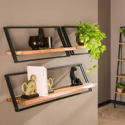 Leen Bakker Set van 3 wandplanken Siebe-acacia/gepoedercoat metaal Clearance