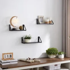 Merkloos Set van 3 Wandplanken, Zwevende Boeken Planken, 30, 35 en 40 cm lang, Zwart Hot