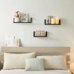 Merkloos Set van 3 Wandplanken, Zwevende Boeken Planken, 30, 35 en 40 cm lang, Zwart Hot